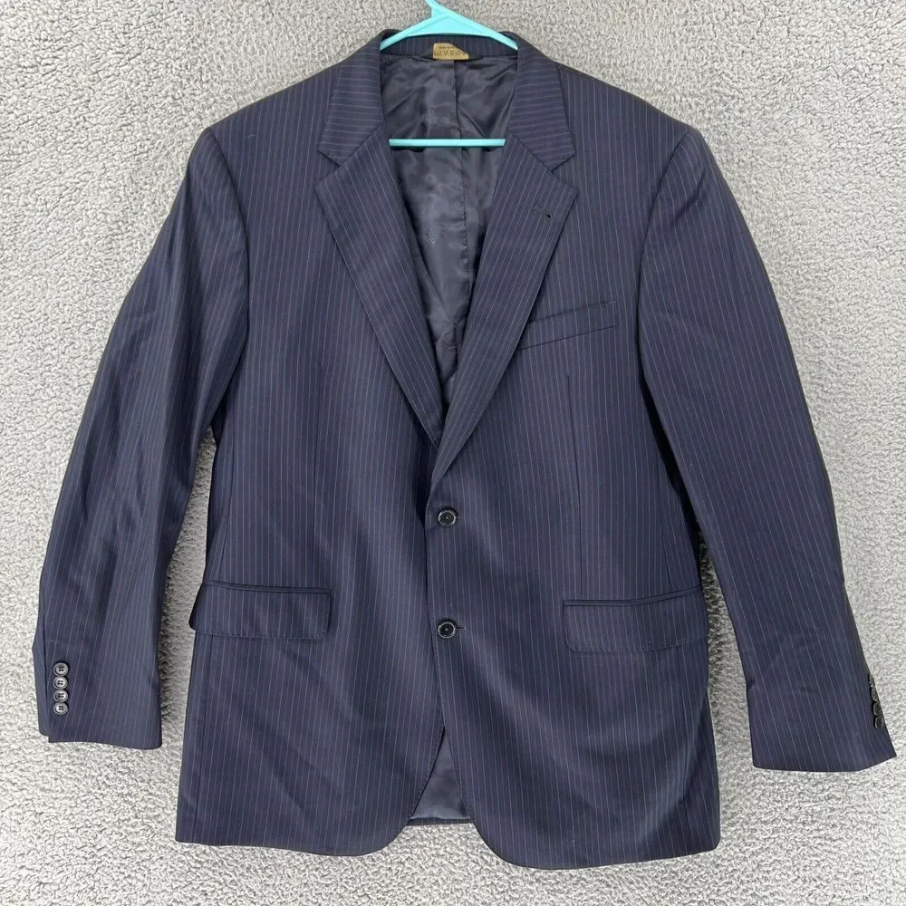 JOS A BANK SIGNATURE GOLD Blue Stipe Plaid Sport Coat Suit Blazer‎ 44L Wool
